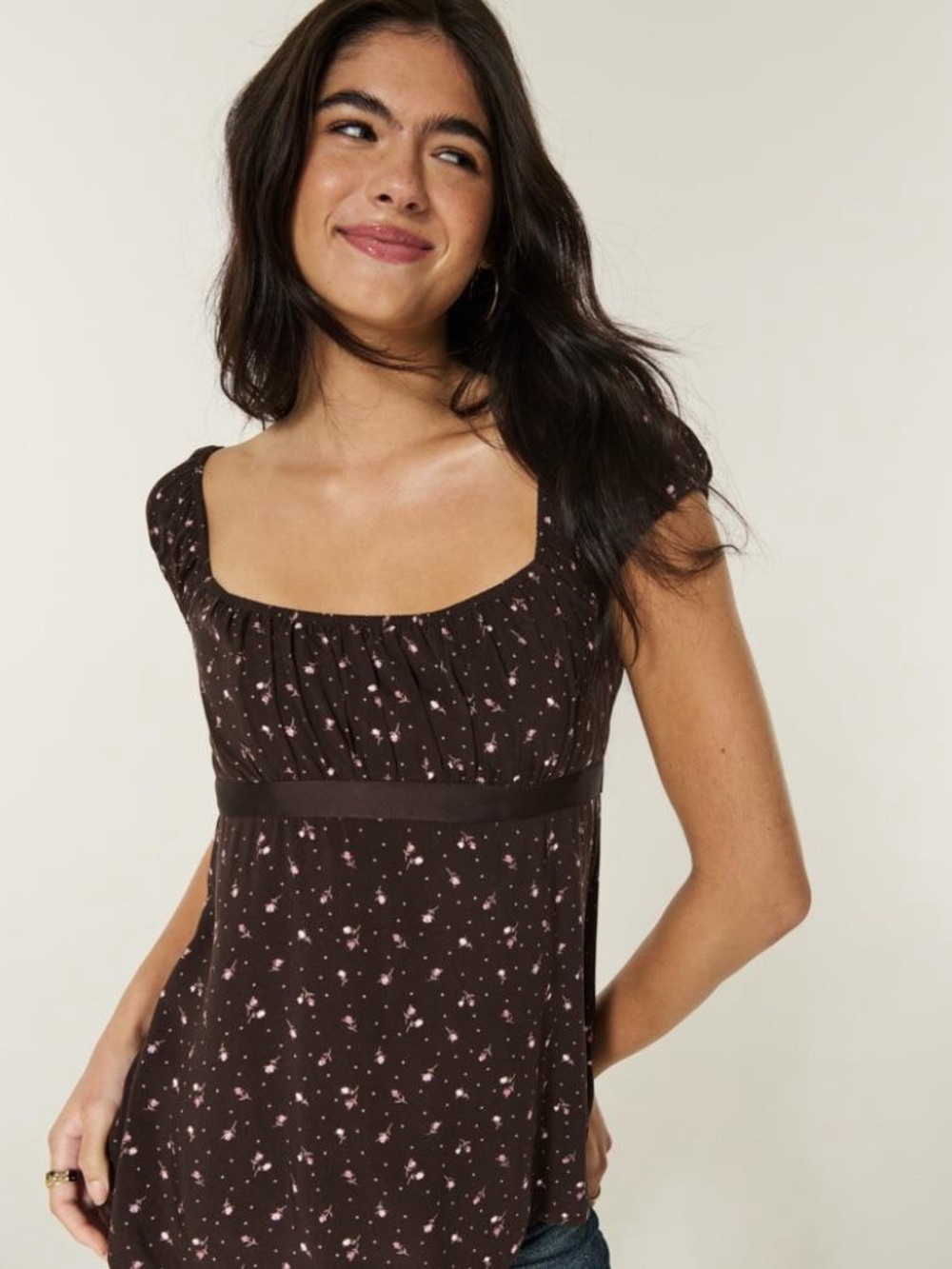 Brown and pink Floral Baby doll top